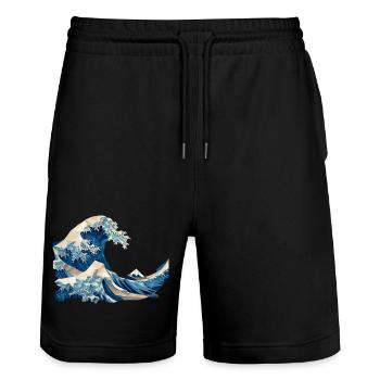 Hokusai Welle japanische Origami Kunst große Welle - Stanley/Stella Unisex Bio Joggingshorts Trainer  - Schwarz - Vorne - Nik (191cm) & Marisol (170cm)