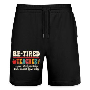 Re-Tired Sarcastic Teacher Retired - Stanley/Stella Trainer Unisex Organic Jogging Shorts - black - Front - Nik (191cm) & Marisol (170cm)