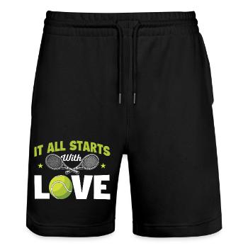Alles beginnt mit Liebes-Tennis-Humor - Stanley/Stella Unisex Bio Joggingshorts Trainer  - Schwarz - Vorne - Nik (191cm) & Marisol (170cm)