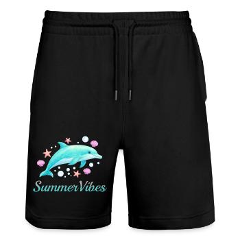 Summer Vibes - Stanley/Stella Unisex Bio Joggingshorts Trainer  - Schwarz - Vorne - Nik (191cm) & Marisol (170cm)
