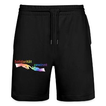 Solidarität gewinnt Pride T-Shirt Regenbogen - Stanley/Stella Unisex Bio Joggingshorts Trainer  - Schwarz - Vorne - Nik (191cm) & Marisol (170cm)