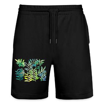 Water-coloured leaf branches - Stanley/Stella Trainer Unisex Organic Jogging Shorts - black - Front - Nik (191cm) & Marisol (170cm)