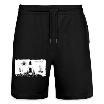 Warnemünde Leuchtturm Kompass Edition - Stanley/Stella Unisex Bio Joggingshorts Trainer  - Schwarz - Vorne - Nik (191cm) & Marisol (170cm)