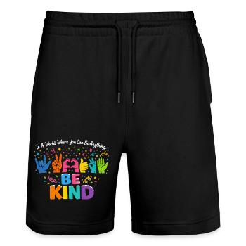Be Kind Langue Des Signes Inclusif - Short de jogging bio TRAINER Stanley/Stella unisexe - noir - Devant - Nik (191cm) & Marisol (170cm)
