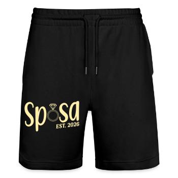 Italienische Braut 2026 - Stanley/Stella Unisex Bio Joggingshorts Trainer  - Schwarz - Vorne - Nik (191cm) & Marisol (170cm)