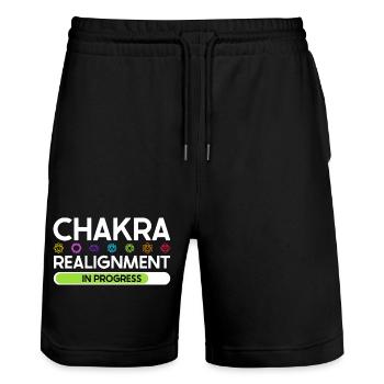 Alignement du chakra - Énergie en flux - Short de jogging bio TRAINER Stanley/Stella unisexe - noir - Devant - Nik (191cm) & Marisol (170cm)