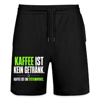Kaffee ist kein Getränk – Systemupdate - Stanley/Stella Unisex Bio Joggingshorts Trainer  - Schwarz - Vorne - Nik (191cm) & Marisol (170cm)