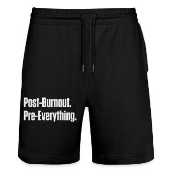 Post-Burnout Pre-Everything - Stanley/Stella Trainer Unisex Organic Jogging Shorts - black - Front - Nik (191cm) & Marisol (170cm)