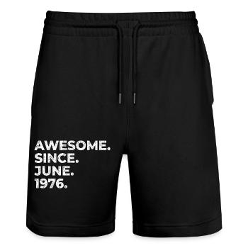 Awesome since June 1976, birthday - Stanley/Stella Trainer Unisex Organic Jogging Shorts - black - Front - Nik (191cm) & Marisol (170cm)