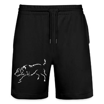 Flat-coated Retriever "Black Edition" - Stanley/Stella Trainer Unisex Organic Jogging Shorts - black - Front - Nik (191cm) & Marisol (170cm)