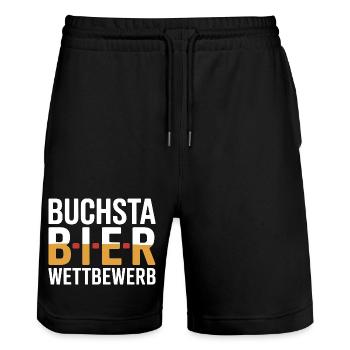 Bier Buchstabierwettbewerb Malle Party JGA Herren - Stanley/Stella Unisex Bio Joggingshorts Trainer  - Schwarz - Vorne - Nik (191cm) & Marisol (170cm)