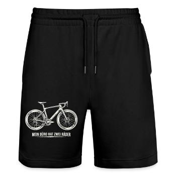 Rennrad Spruch – Mein Büro hat zwei Räder - Stanley/Stella Unisex Bio Joggingshorts Trainer  - Schwarz - Vorne - Nik (191cm) & Marisol (170cm)