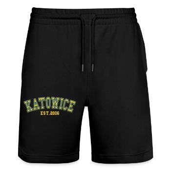 Katowice Est. 2006 - Stanley/Stella Trainer Unisex Organic Jogging Shorts - black - Front - Nik (191cm) & Marisol (170cm)