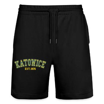 Katowice Est. 1976 - Stanley/Stella Trainer Unisex Organic Jogging Shorts - black - Front - Nik (191cm) & Marisol (170cm)