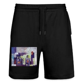 City in Muted Colors - Stanley/Stella Trainer Unisex Organic Jogging Shorts - black - Front - Nik (191cm) & Marisol (170cm)