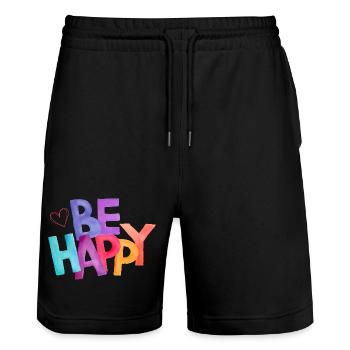 Be Happy Regenbogen Aquarell - Stanley/Stella Unisex Bio Joggingshorts Trainer  - Schwarz - Vorne - Nik (191cm) & Marisol (170cm)