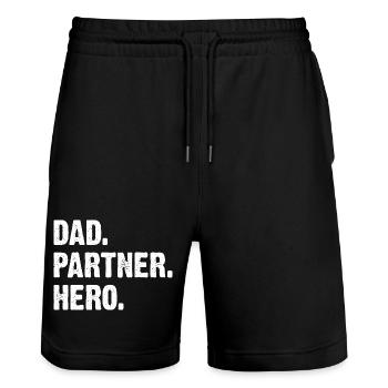 Dad Partner Hero - Stanley/Stella Trainer Unisex Organic Jogging Shorts - black - Front - Nik (191cm) & Marisol (170cm)