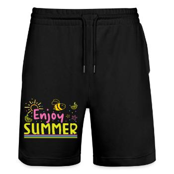 Enjoy the summer - Stanley/Stella Trainer Unisex Organic Jogging Shorts - black - Front - Nik (191cm) & Marisol (170cm)