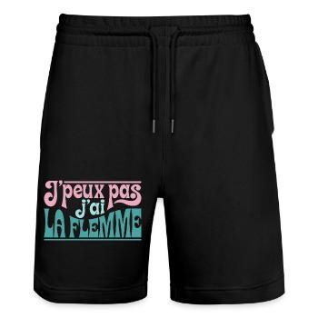J'peux pas j'ai la flemme - Short de jogging bio TRAINER Stanley/Stella unisexe - noir - Devant - Nik (191cm) & Marisol (170cm)