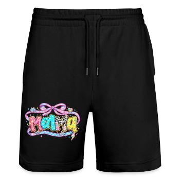 Mom Gift: Retro Mama Visual and Glitter - Stanley/Stella Trainer Unisex Organic Jogging Shorts - black - Front - Nik (191cm) & Marisol (170cm)