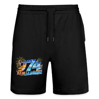 974 Ile de la Reunion Design tropical  - Short de jogging bio TRAINER Stanley/Stella unisexe - noir - Devant - Nik (191cm) & Marisol (170cm)