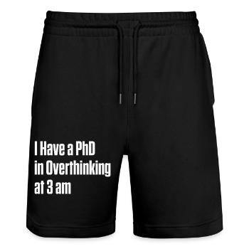 overthinking, neurodivergent, ADHD insomnia, AuDHD - Stanley/Stella Trainer Unisex Organic Jogging Shorts - black - Front - Nik (191cm) & Marisol (170cm)