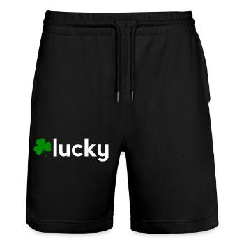 Lucky Shamrock Minimalist Irish Design - Stanley/Stella Trainer Unisex Organic Jogging Shorts - black - Front - Nik (191cm) & Marisol (170cm)