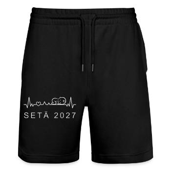 Oncle 2027 Battement de cœur Grossesse finnoise - Short de jogging bio TRAINER Stanley/Stella unisexe - noir - Devant - Nik (191cm) & Marisol (170cm)