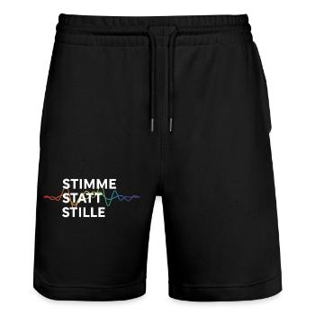 Stimme Statt Stille Statement Spruch Pride - Stanley/Stella Unisex Bio Joggingshorts Trainer  - Schwarz - Vorne - Nik (191cm) & Marisol (170cm)