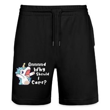 Unicorn Why Should I Care - Stanley/Stella Trainer Unisex Organic Jogging Shorts - black - Front - Nik (191cm) & Marisol (170cm)