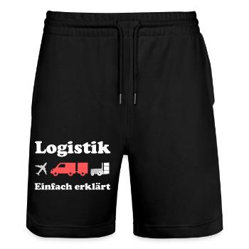 Logistik Design: Flugzeug, Lkw, Fracht - Stanley/Stella Unisex Bio Joggingshorts Trainer  - Schwarz - Vorne - Nik (191cm) & Marisol (170cm)