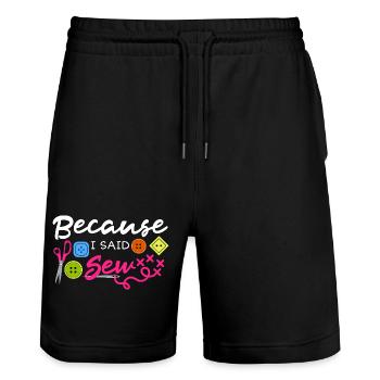 Weil ich Nähen gesagt habe - Stanley/Stella Unisex Bio Joggingshorts Trainer  - Schwarz - Vorne - Nik (191cm) & Marisol (170cm)