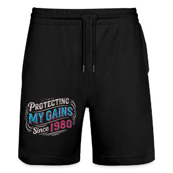Vintage Muscle Mommy Shirt 1980 Geschenk - Stanley/Stella Unisex Bio Joggingshorts Trainer  - Schwarz - Vorne - Nik (191cm) & Marisol (170cm)