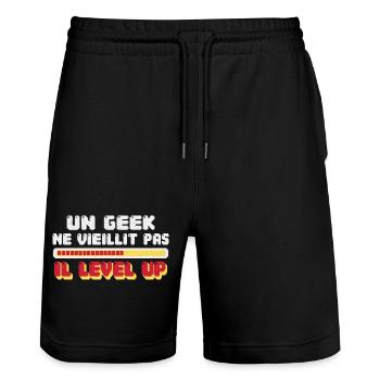 Geek Cadeau humour personnalisé - Short de jogging bio TRAINER Stanley/Stella unisexe - noir - Devant - Nik (191cm) & Marisol (170cm)