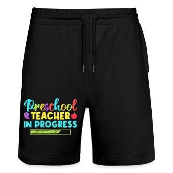 Pre K Teacher Preschool In Progress Kindergarten - Stanley/Stella Unisex Bio Joggingshorts Trainer  - Schwarz - Vorne - Nik (191cm) & Marisol (170cm)