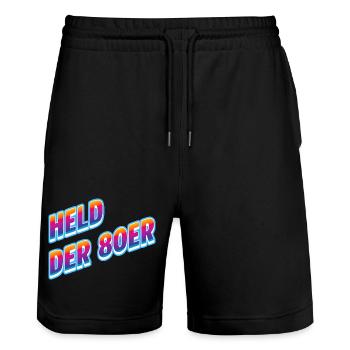 Hero of the 80s Neon Retro - Stanley/Stella Trainer Unisex Organic Jogging Shorts - black - Front - Nik (191cm) & Marisol (170cm)