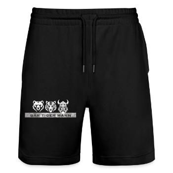 Bär Tiger Mann – Lustiger Bart Spruch Geschenk - Stanley/Stella Unisex Bio Joggingshorts Trainer  - Schwarz - Vorne - Nik (191cm) & Marisol (170cm)