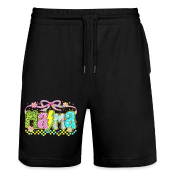 Mama Retro Flashy | Neon Style Mother's Day - Stanley/Stella Trainer Unisex Organic Jogging Shorts - black - Front - Nik (191cm) & Marisol (170cm)