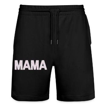 Mom Blossoms Typography - Stanley/Stella Trainer Unisex Organic Jogging Shorts - black - Front - Nik (191cm) & Marisol (170cm)