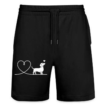 Silhouette teckel avec cœur minimaliste - Short de jogging bio TRAINER Stanley/Stella unisexe - noir - Devant - Nik (191cm) & Marisol (170cm)