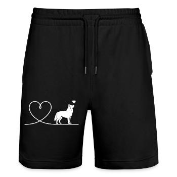 Silhouette de chien de traîneau représentant un husky - Short de jogging bio TRAINER Stanley/Stella unisexe - noir - Devant - Nik (191cm) & Marisol (170cm)