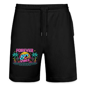 Ambiances éternelles des années 80 Coucher de soleil néon - Short de jogging bio TRAINER Stanley/Stella unisexe - noir - Devant - Nik (191cm) & Marisol (170cm)