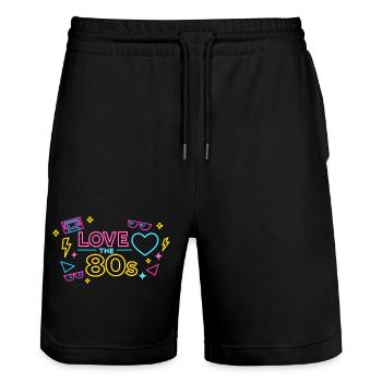 Neon 80er Love Design - Stanley/Stella Unisex Bio Joggingshorts Trainer  - Schwarz - Vorne - Nik (191cm) & Marisol (170cm)