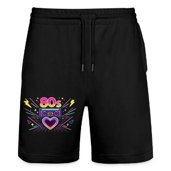 Neon 80s Heart Boombox - Stanley/Stella Trainer Unisex Organic Jogging Shorts - black - Front - Nik (191cm) & Marisol (170cm)