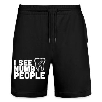 Ich sehe taube Menschen Zahnhumor-Tee - Stanley/Stella Unisex Bio Joggingshorts Trainer  - Schwarz - Vorne - Nik (191cm) & Marisol (170cm)