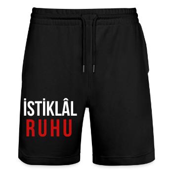 Spirit of Independence - Turkish Pride - Stanley/Stella Trainer Unisex Organic Jogging Shorts - black - Front - Nik (191cm) & Marisol (170cm)