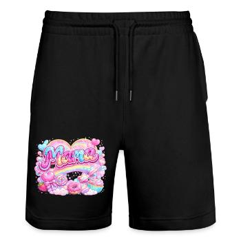 Mama Candy and Rainbow | Mom Gift - Stanley/Stella Trainer Unisex Organic Jogging Shorts - black - Front - Nik (191cm) & Marisol (170cm)