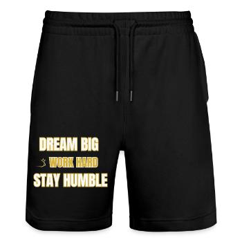Dream Big Work Hard Stay Humble Motivational Quote - Stanley/Stella Trainer Unisex Organic Jogging Shorts - black - Front - Nik (191cm) & Marisol (170cm)