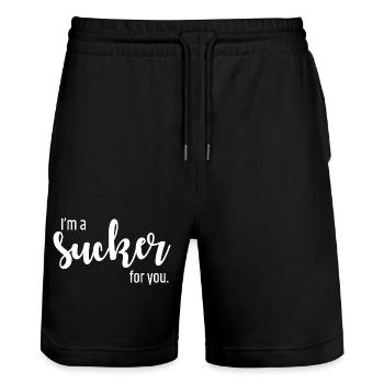 Sucker for You-Skript - Stanley/Stella Unisex Bio Joggingshorts Trainer  - Schwarz - Vorne - Nik (191cm) & Marisol (170cm)
