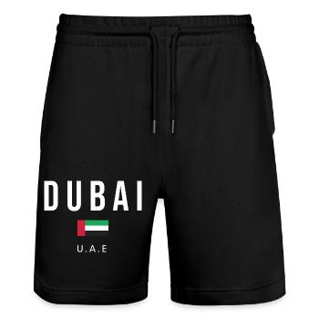 Dubai Flag Bold Typography Tee - Stanley/Stella Trainer Unisex Organic Jogging Shorts - black - Front - Nik (191cm) & Marisol (170cm)